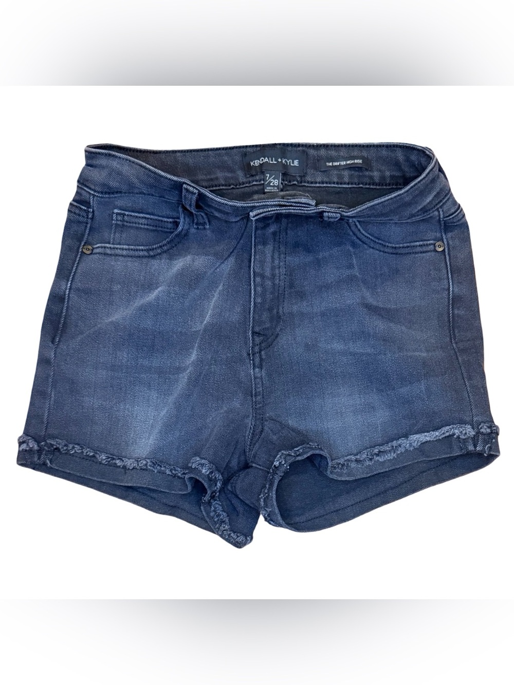 Kendall & Kylie - Size 7 - High-Rise Frayed Hem Denim Shorts - Indigo - Picture 2 of 5